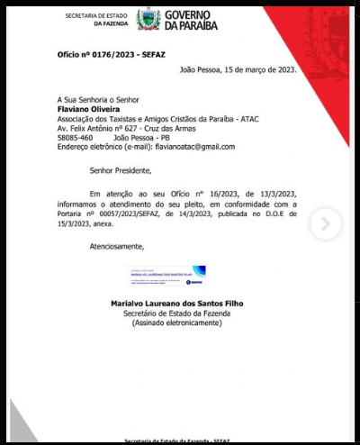 Secretário de Estado da Fazenda Marialvo Laureano dos Santos Filho, prorroga isenção do ICMS para Taxistas de 6 meses para 9 meses