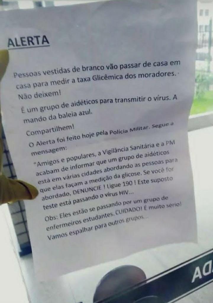 Checamos: é falsa informação de que há grupo de pessoas se passando por aferidores de glicemia para disseminar o vírus HIV/Aids