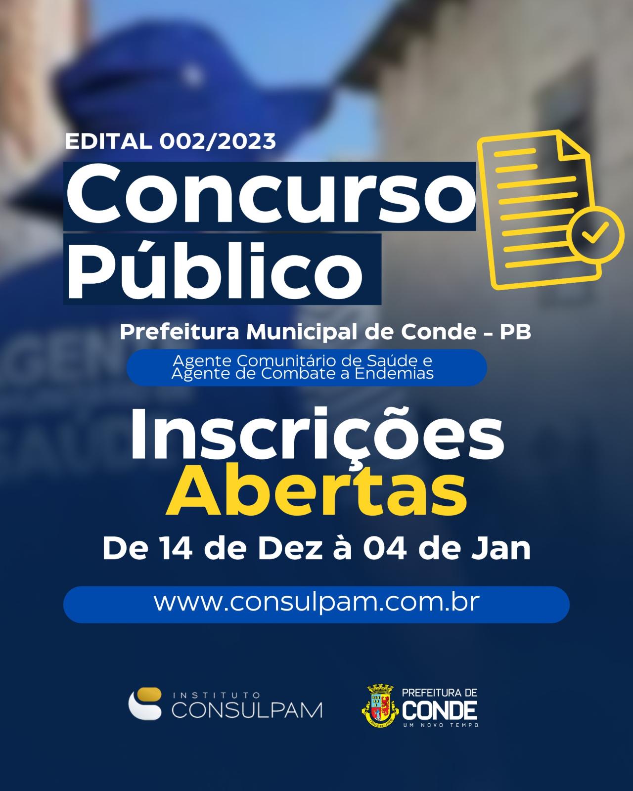 Prefeitura de Conde lança edital de concurso com vagas para ACS e ACE