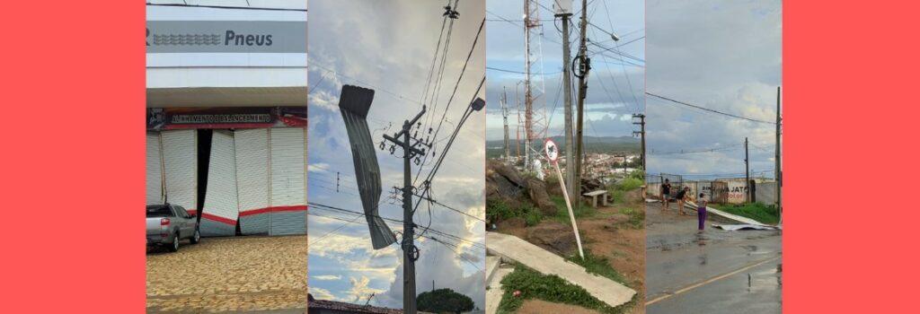 CAOS NO SERTÃO: em Cajazeiras, chuva com ventania causa pânico, derruba tetos de casas e comércios e deixa duas rádios fora do ar