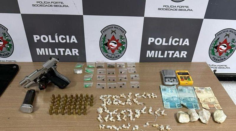 Durante rondas, Polícia Militar prende suspeito com arma e drogas em bairro da Capital