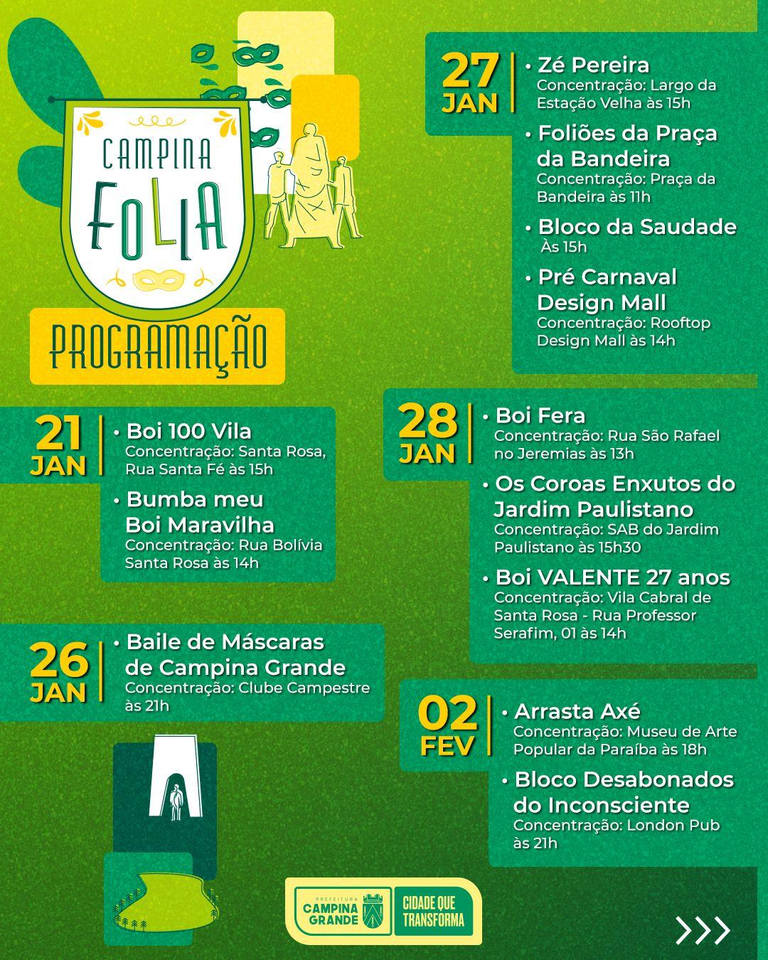 Prefeitura divulga programação do Campina Folia e Carnaval Tradição