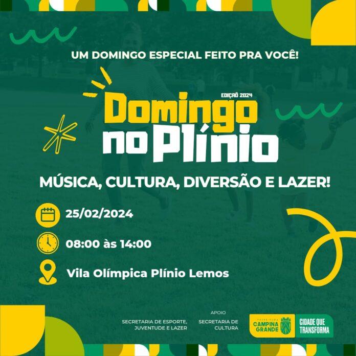Prefeitura de Campina Grande vai realizar o “Domingo no Plínio”