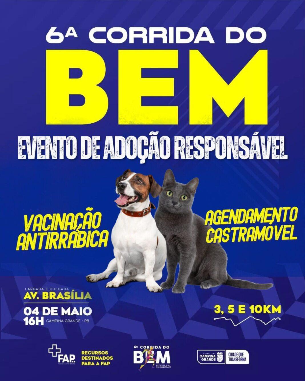 Centro de Zoonoses realiza novo evento de adoção neste sábado durante Corrida do BEM