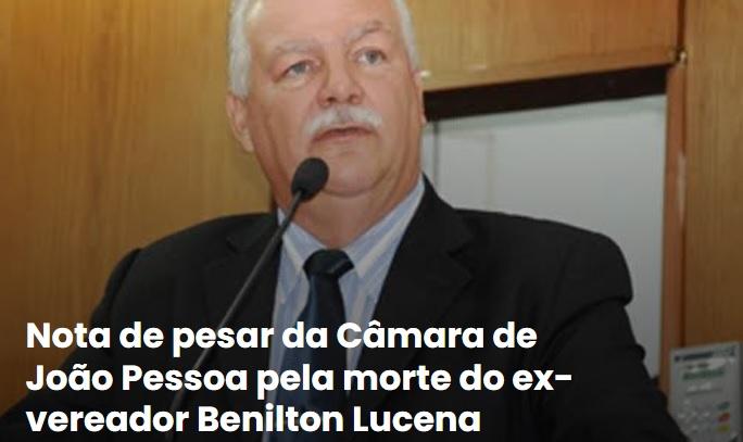 Nota de pesar da Câmara de João Pessoa pela morte do ex-vereador Benilton Lucena