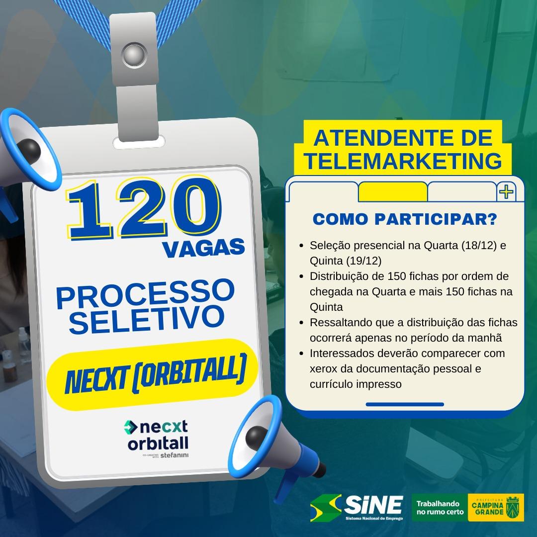Sine Municipal anuncia seleção para 120 vagas de Atendente de Telemarketing