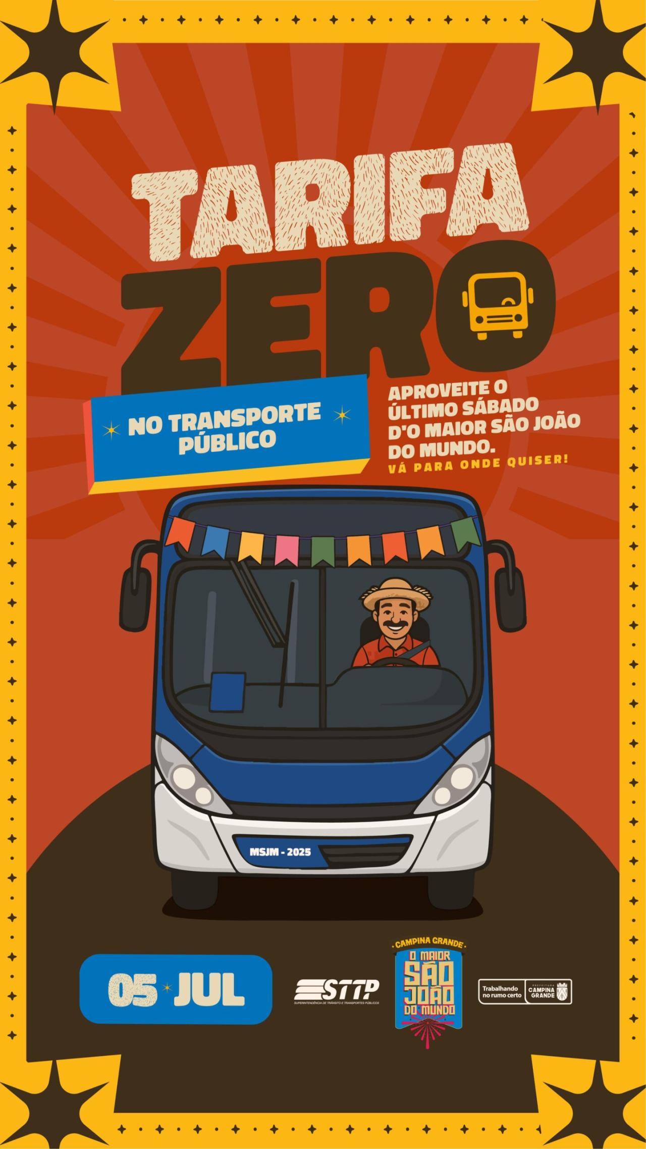 Último sábado d’O Maior São João do Mundo terá Tarifa Zero no transporte público de Campina Grande